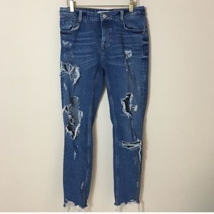 Zara destroyed denim skinny jean size 2